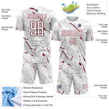 Laden Sie das Bild in den Galerie-Viewer, Custom White Crimson-Gray Brush Stroke Slashes And Dot Grid Sublimation Soccer Uniform Jersey