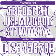 Laden Sie das Bild in den Galerie-Viewer, Custom White Purple-Gray Brush Stroke Slashes And Dot Grid Sublimation Soccer Uniform Jersey