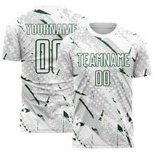 Laden Sie das Bild in den Galerie-Viewer, Custom White Green-Gray Brush Stroke Slashes And Dot Grid Sublimation Soccer Uniform Jersey