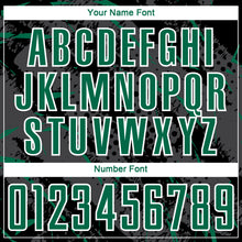 Laden Sie das Bild in den Galerie-Viewer, Custom Black Kelly Green Gray-White Brush Stroke Slashes And Dot Grid Sublimation Soccer Uniform Jersey