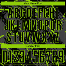 Загрузить изображение в средство просмотра галереи, Custom Black Neon Green-Gray Brush Stroke Slashes And Dot Grid Sublimation Soccer Uniform Jersey