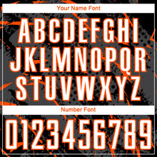 Laden Sie das Bild in den Galerie-Viewer, Custom Black White Orange-Gray Brush Stroke Slashes And Dot Grid Sublimation Soccer Uniform Jersey