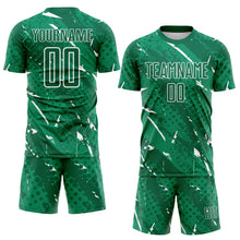 Laden Sie das Bild in den Galerie-Viewer, Custom Kelly Green-White Brush Stroke Slashes And Dot Grid Sublimation Soccer Uniform Jersey