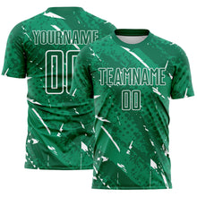 Laden Sie das Bild in den Galerie-Viewer, Custom Kelly Green-White Brush Stroke Slashes And Dot Grid Sublimation Soccer Uniform Jersey
