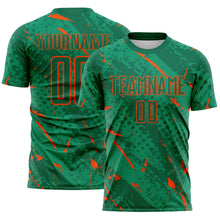 Laden Sie das Bild in den Galerie-Viewer, Custom Kelly Green-Orange Brush Stroke Slashes And Dot Grid Sublimation Soccer Uniform Jersey