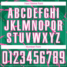 Laden Sie das Bild in den Galerie-Viewer, Custom Kelly Green White-Pink Brush Stroke Slashes And Dot Grid Sublimation Soccer Uniform Jersey