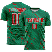Laden Sie das Bild in den Galerie-Viewer, Custom Kelly Green Red-White Brush Stroke Slashes And Dot Grid Sublimation Soccer Uniform Jersey