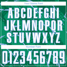 Загрузить изображение в средство просмотра галереи, Custom Kelly Green White-Light Blue Brush Stroke Slashes And Dot Grid Sublimation Soccer Uniform Jersey