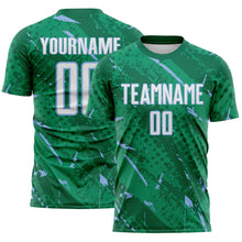Загрузить изображение в средство просмотра галереи, Custom Kelly Green White-Light Blue Brush Stroke Slashes And Dot Grid Sublimation Soccer Uniform Jersey