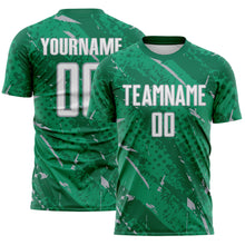 Laden Sie das Bild in den Galerie-Viewer, Custom Kelly Green White-Gray Brush Stroke Slashes And Dot Grid Sublimation Soccer Uniform Jersey