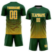 Charger l'image dans la galerie, Custom Green Gold-White Geometric Hexagonal Dot Gradient Sublimation Soccer Uniform Jersey