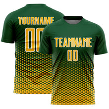 Charger l'image dans la galerie, Custom Green Gold-White Geometric Hexagonal Dot Gradient Sublimation Soccer Uniform Jersey