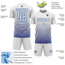 Load image into Gallery viewer, Custom White-Royal Geometric Hexagonal Dot Gradient Sublimation Soccer Uniform Jersey