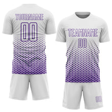 Загрузить изображение в средство просмотра галереи, Custom White-Purple Geometric Hexagonal Dot Gradient Sublimation Soccer Uniform Jersey