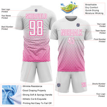 Laden Sie das Bild in den Galerie-Viewer, Custom White-Pink Geometric Hexagonal Dot Gradient Sublimation Soccer Uniform Jersey