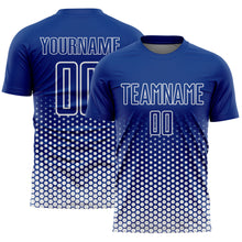 Charger l'image dans la galerie, Custom Royal-White Geometric Hexagonal Dot Gradient Sublimation Soccer Uniform Jersey