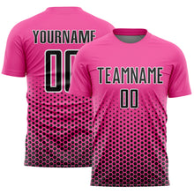 Laden Sie das Bild in den Galerie-Viewer, Custom Pink Black-White Geometric Hexagonal Dot Gradient Sublimation Soccer Uniform Jersey