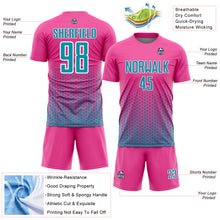 Charger l'image dans la galerie, Custom Pink Teal-White Geometric Hexagonal Dot Gradient Sublimation Soccer Uniform Jersey
