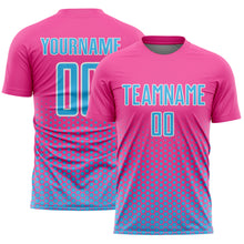 Загрузить изображение в средство просмотра галереи, Custom Pink Sky Blue-White Geometric Hexagonal Dot Gradient Sublimation Soccer Uniform Jersey