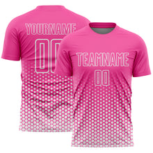 Загрузить изображение в средство просмотра галереи, Custom Pink-White Geometric Hexagonal Dot Gradient Sublimation Soccer Uniform Jersey