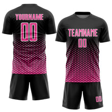 Load image into Gallery viewer, Custom Black Pink-White Geometric Hexagonal Dot Gradient Sublimation Soccer Uniform Jersey