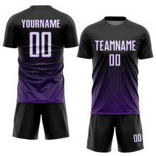 Загрузить изображение в средство просмотра галереи, Custom Black White-Purple Geometric Hexagonal Dot Gradient Sublimation Soccer Uniform Jersey
