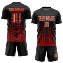 Charger l'image dans la galerie, Custom Black Red-Cream Geometric Hexagonal Dot Gradient Sublimation Soccer Uniform Jersey