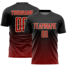 Charger l'image dans la galerie, Custom Black Red-Cream Geometric Hexagonal Dot Gradient Sublimation Soccer Uniform Jersey