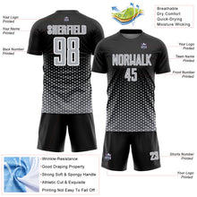 Load image into Gallery viewer, Custom Black Gray-White Geometric Hexagonal Dot Gradient Sublimation Soccer Uniform Jersey