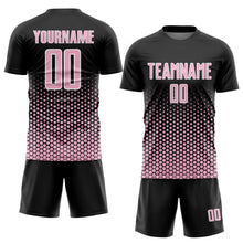 Загрузить изображение в средство просмотра галереи, Custom Black Light Pink-White Geometric Hexagonal Dot Gradient Sublimation Soccer Uniform Jersey
