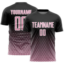 Загрузить изображение в средство просмотра галереи, Custom Black Light Pink-White Geometric Hexagonal Dot Gradient Sublimation Soccer Uniform Jersey