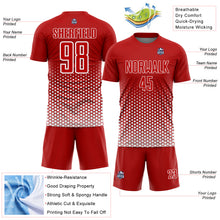 Charger l'image dans la galerie, Custom Red-White Geometric Hexagonal Dot Gradient Sublimation Soccer Uniform Jersey