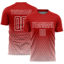 Charger l'image dans la galerie, Custom Red-White Geometric Hexagonal Dot Gradient Sublimation Soccer Uniform Jersey