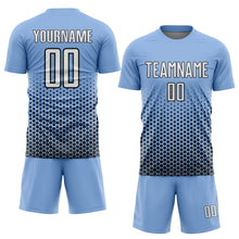 Загрузить изображение в средство просмотра галереи, Custom Light Blue White-Black Geometric Hexagonal Dot Gradient Sublimation Soccer Uniform Jersey