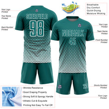 Load image into Gallery viewer, Custom Teal-White Geometric Hexagonal Dot Gradient Sublimation Soccer Uniform Jersey