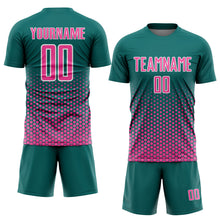 Загрузить изображение в средство просмотра галереи, Custom Teal Pink-White Geometric Hexagonal Dot Gradient Sublimation Soccer Uniform Jersey