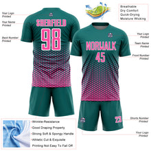 Загрузить изображение в средство просмотра галереи, Custom Teal Pink-White Geometric Hexagonal Dot Gradient Sublimation Soccer Uniform Jersey