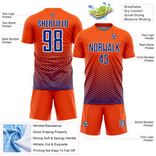 Laden Sie das Bild in den Galerie-Viewer, Custom Orange Royal-White Geometric Hexagonal Dot Gradient Sublimation Soccer Uniform Jersey