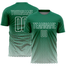 Laden Sie das Bild in den Galerie-Viewer, Custom Kelly Green-White Geometric Hexagonal Dot Gradient Sublimation Soccer Uniform Jersey