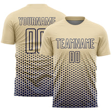 Загрузить изображение в средство просмотра галереи, Custom Cream-Navy Geometric Hexagonal Dot Gradient Sublimation Soccer Uniform Jersey