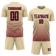 Charger l'image dans la galerie, Custom Cream Maroon-Black Geometric Hexagonal Dot Gradient Sublimation Soccer Uniform Jersey