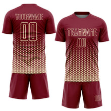Laden Sie das Bild in den Galerie-Viewer, Custom Crimson-Cream Geometric Hexagonal Dot Gradient Sublimation Soccer Uniform Jersey