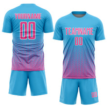 Charger l'image dans la galerie, Custom Sky Blue Pink-White Geometric Hexagonal Dot Gradient Sublimation Soccer Uniform Jersey