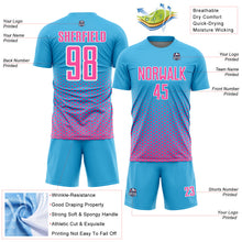 Charger l'image dans la galerie, Custom Sky Blue Pink-White Geometric Hexagonal Dot Gradient Sublimation Soccer Uniform Jersey
