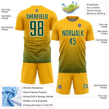 Загрузить изображение в средство просмотра галереи, Custom Gold Green-White Geometric Hexagonal Dot Gradient Sublimation Soccer Uniform Jersey