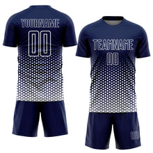 Charger l'image dans la galerie, Custom Navy-White Geometric Hexagonal Dot Gradient Sublimation Soccer Uniform Jersey