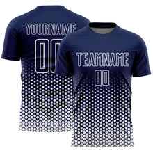 Charger l'image dans la galerie, Custom Navy-White Geometric Hexagonal Dot Gradient Sublimation Soccer Uniform Jersey