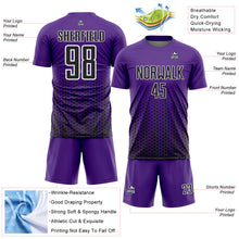 Загрузить изображение в средство просмотра галереи, Custom Purple Black-White Geometric Hexagonal Dot Gradient Sublimation Soccer Uniform Jersey