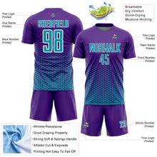 Charger l'image dans la galerie, Custom Purple Teal-White Geometric Hexagonal Dot Gradient Sublimation Soccer Uniform Jersey