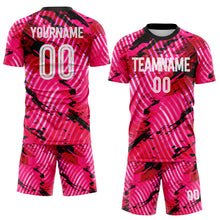 Load image into Gallery viewer, Custom Pink White-Black Abstract Swirl Wave Grunge Splatter Sublimation Soccer Uniform Jersey